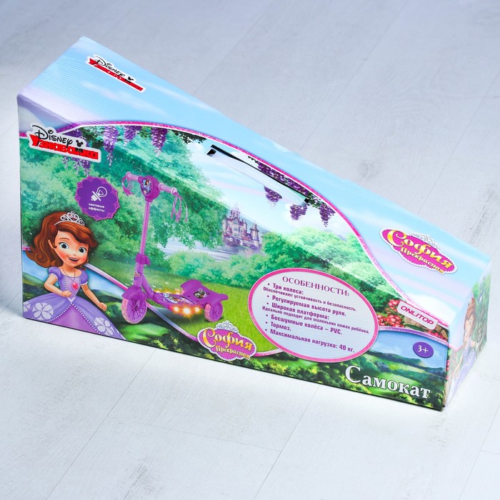 Самокат "София Прекрасная", музыка, свет, три колеса PVC d=130/110 мм