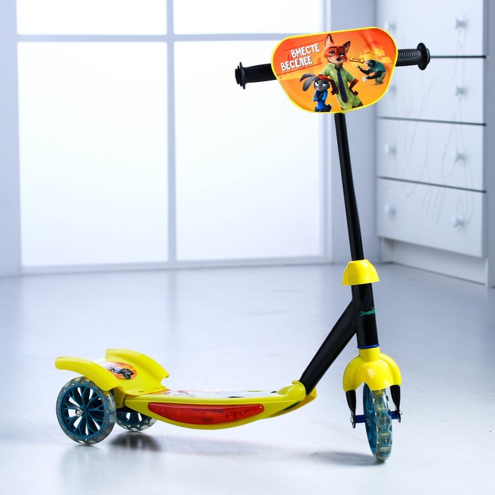 Самокат &quot;Зверополис&quot; музыка, свет, три колеса PVC d=130/110 мм