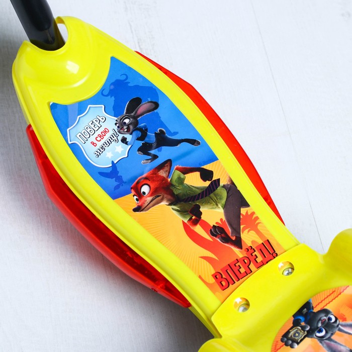 Самокат "Зверополис" музыка, свет, три колеса PVC d=130/110 мм