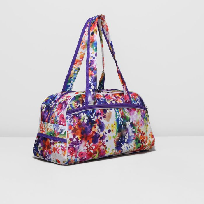 Сумка дорожная, отдел на молнии, наружный карман, цвет фиолетовый/белый