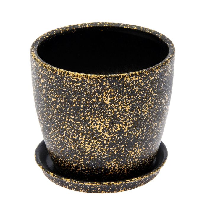 Кашпо "Осень" 1 л, мрамор, чёрный лак