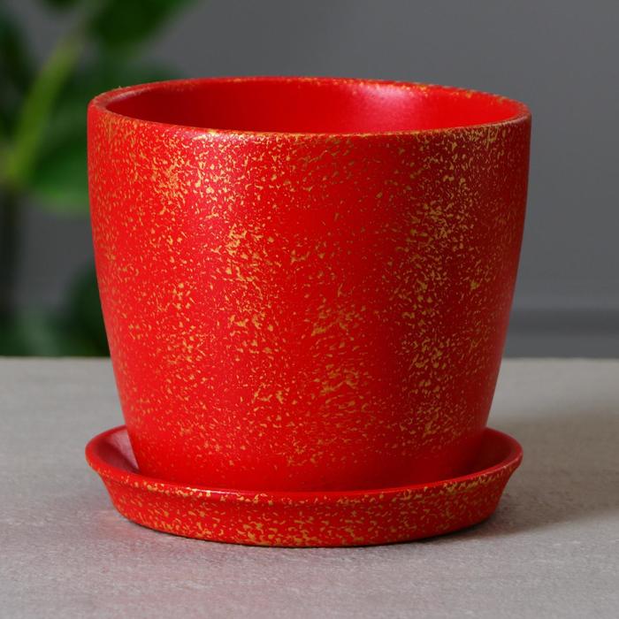 Кашпо "Осень" 2 л мрамор, красный лак