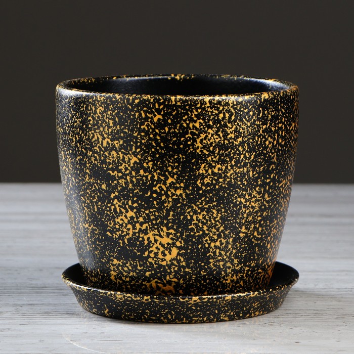 Кашпо "Осень" 3 л мрамор, чёрный лак