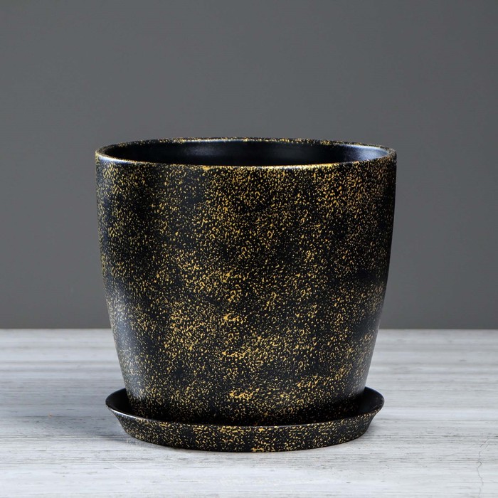 Кашпо "Осень" 5 л мрамор, чёрный лак