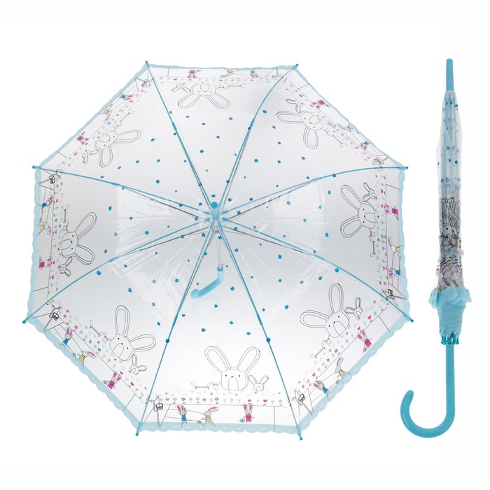 Зонт детский "Зайчата", полуавтоматический, r=45см, цвет голубой