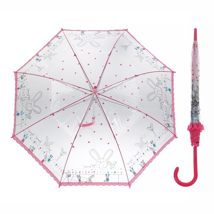 Зонт детский "Зайчата", полуавтоматический, r=45см, цвет розовый
