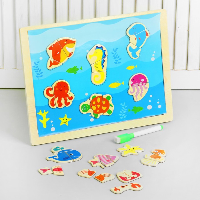 Конструктор магнитный "Морские жители", в комплекте маркер ,цветная подложка