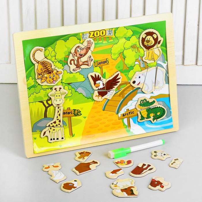 Конструктор магнитный "Джунгли", в комплекте маркер ,цветная подложка