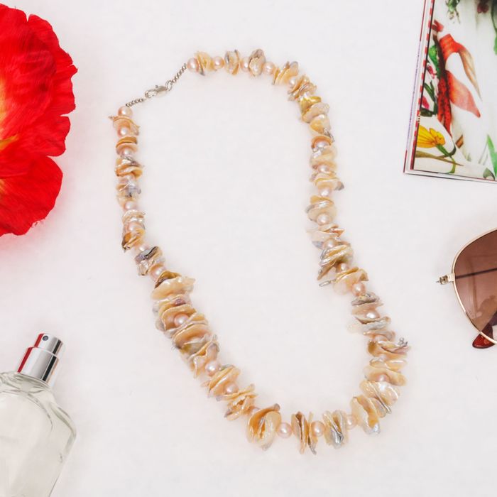 Бусы "Жемчуг Кеши с жемчугом речным", цвет бежевый, 45см