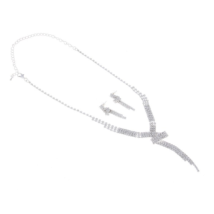 Набор 2 предмета: колье, серьги, "Лёд" зигзаг, цвет белый в серебре