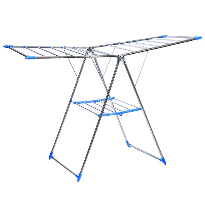 Сушилка для белья напольная складная, 155х60х96 см, рабочая длина 10 м, нагрузка до 15 кг, нержавеющая сталь