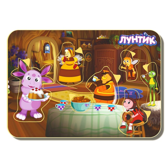 Рамка-вкладыш деревянная "Лунтик", чаепитие