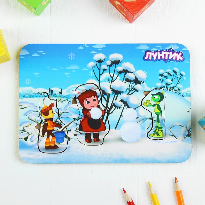 Рамка-вкладыш деревянная маленькая "Лунтик", Пчелёнок, Мила, Кузя