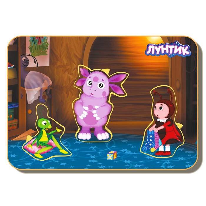 Рамка-вкладыш деревянная маленькая "Лунтик", Мила, Кузя, Лунтик