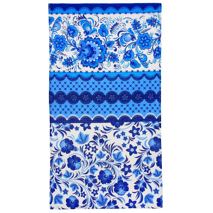 Полотенце вафельное набивное "Гжель", 40х70 см, цвет голубой, 160 гр/м