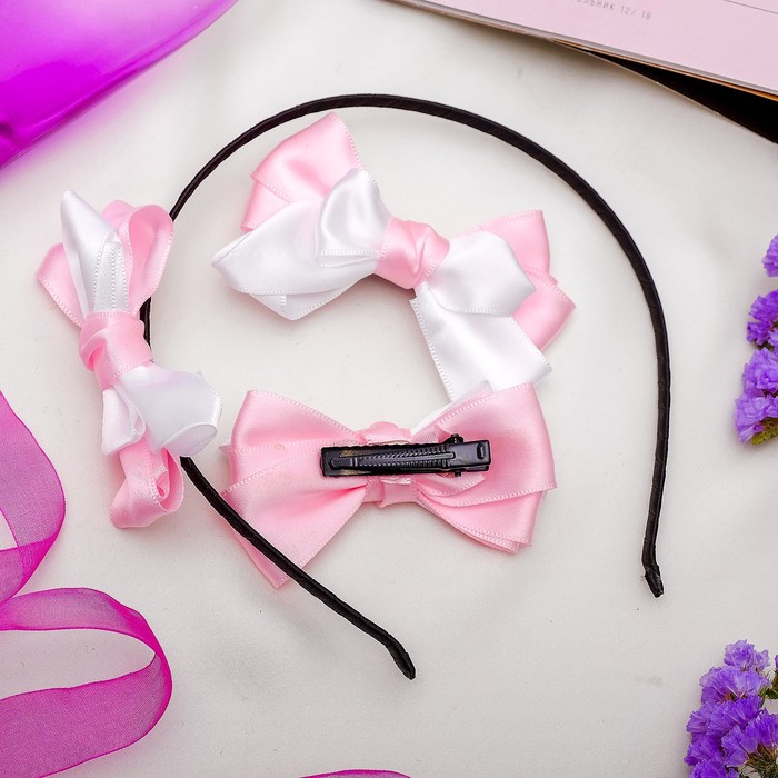 Набор для волос "Бантик объемный" (2 зажима,1 ободок) розовый