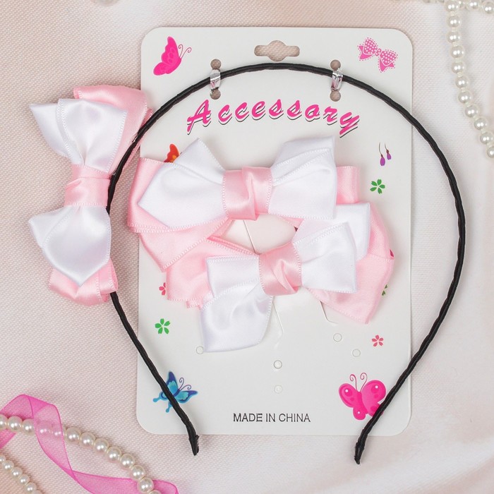 Набор для волос "Бантик объемный" (2 зажима,1 ободок) розовый