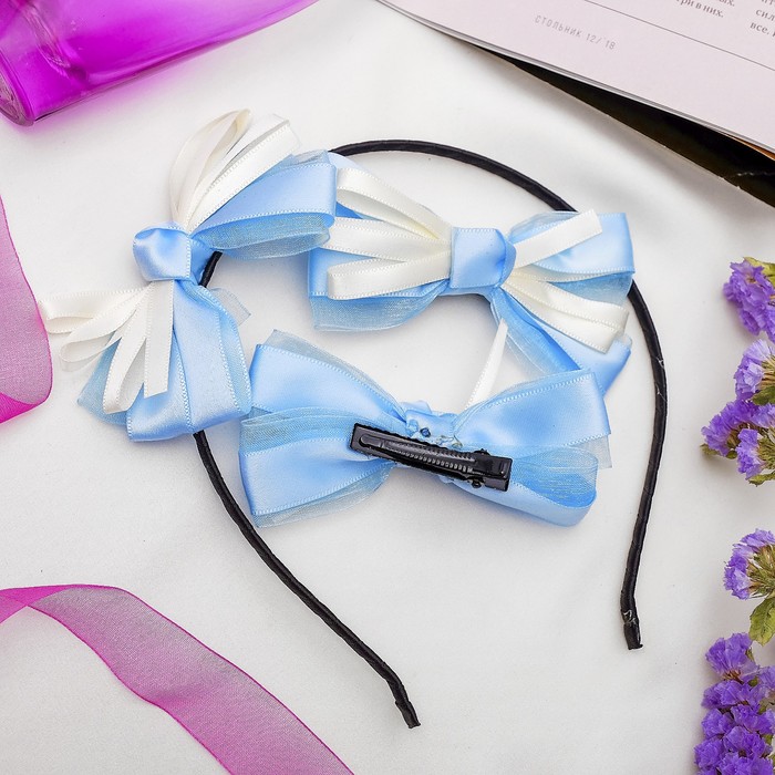 Набор для волос "Бантик" (2 зажима,1 ободок) голубой