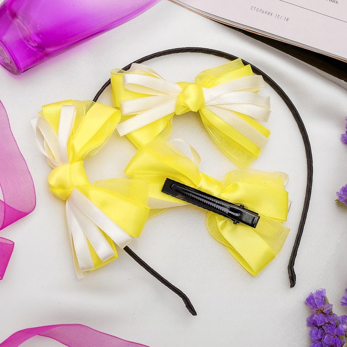 Набор для волос "Бантик" (2 зажима,1 ободок) желтый