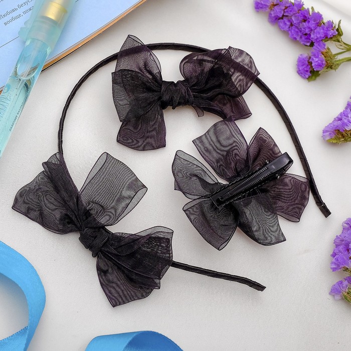 Набор для волос "Воздушный" (2 зажима,1 ободок) черный