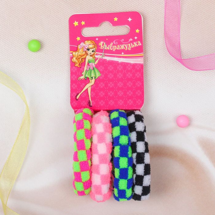 Резинки для волос "Махрушка нежная" (набор 4 шт.), квадраты