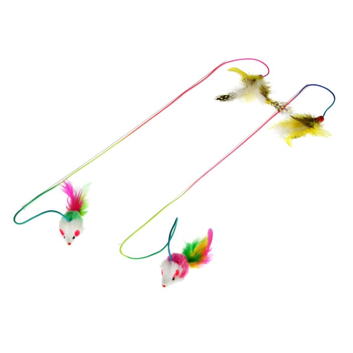 Дразнилка 3-в-1 с прозрачной ручкой, 2 игрушками и подвижным шнуром, микс цветов