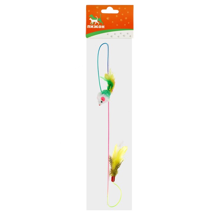 Дразнилка 3-в-1 с прозрачной ручкой, 2 игрушками и подвижным шнуром, микс цветов