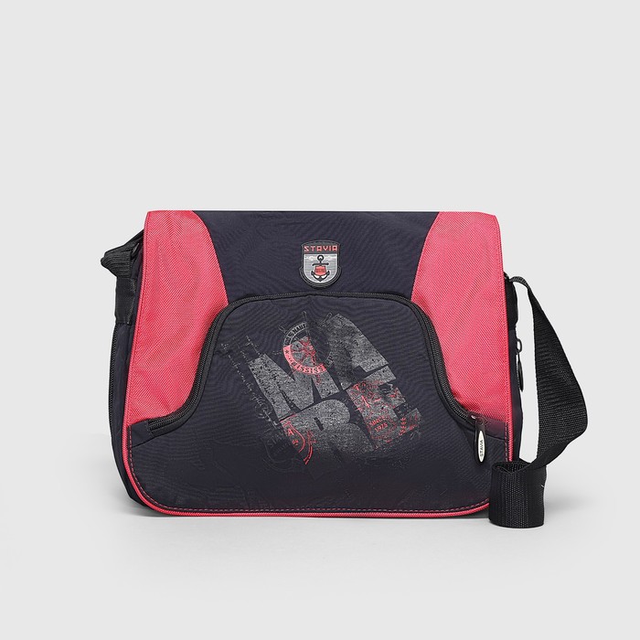 Сумка молодежная 6816"Морская"37*13*28, 1 отд на молнии, н/карман, черный/красный