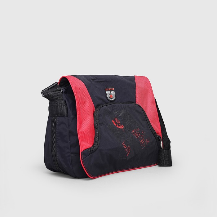 Сумка молодежная 6816"Морская"37*13*28, 1 отд на молнии, н/карман, черный/красный