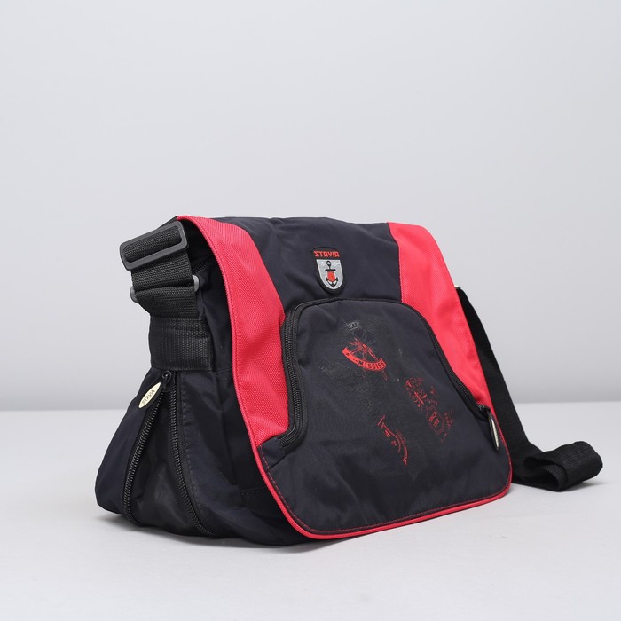 Сумка молодежная 6816"Морская"37*13*28, 1 отд на молнии, н/карман, черный/красный