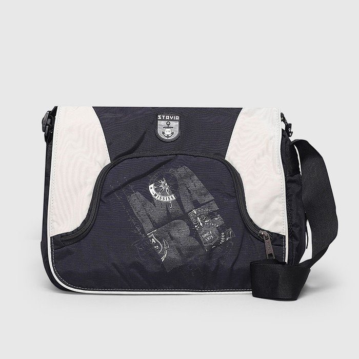 Сумка молодежная 6816"Морская"37*13*28, 1 отд на молнии, н/карман, черный/св.серый