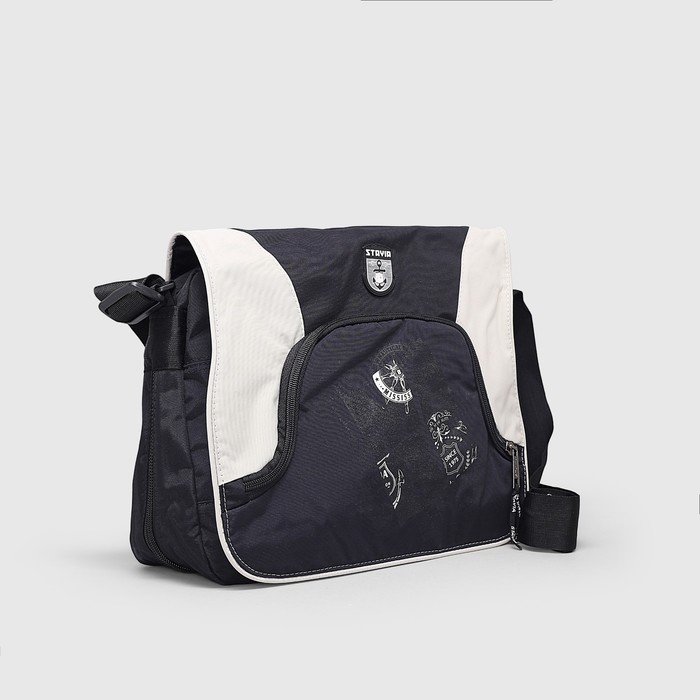 Сумка молодежная 6816"Морская"37*13*28, 1 отд на молнии, н/карман, черный/св.серый