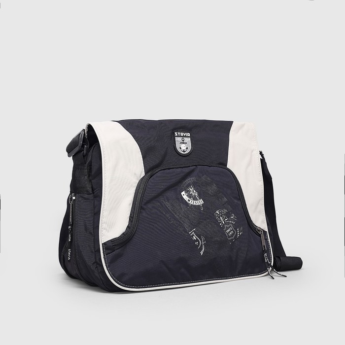 Сумка молодежная 6816"Морская"37*13*28, 1 отд на молнии, н/карман, черный/св.серый