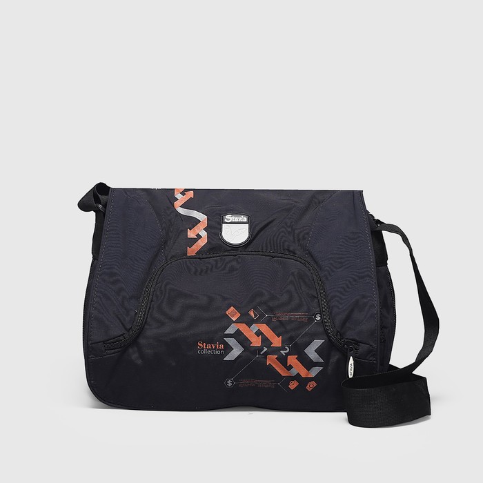 Сумка молодежная 6825 "Стрелки"37*12*27, 1 отд на молнии, н/карман, черный/оранжевый