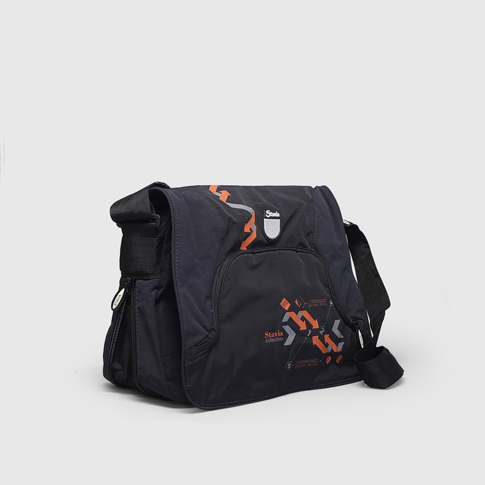 Сумка молодежная 6825 "Стрелки"37*12*27, 1 отд на молнии, н/карман, черный/оранжевый