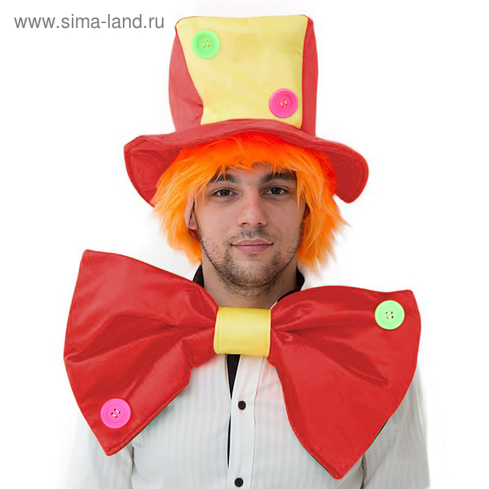 карнавальный костюм клоун шляпа с волосами бант Карнавальный костюм Клоун, шляпа с волосами, бант
