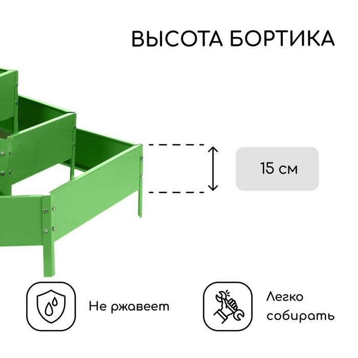 Клумба оцинкованная, 3 яруса, d = 60–100–140 см, h = 45 см, зелёная, Greengo