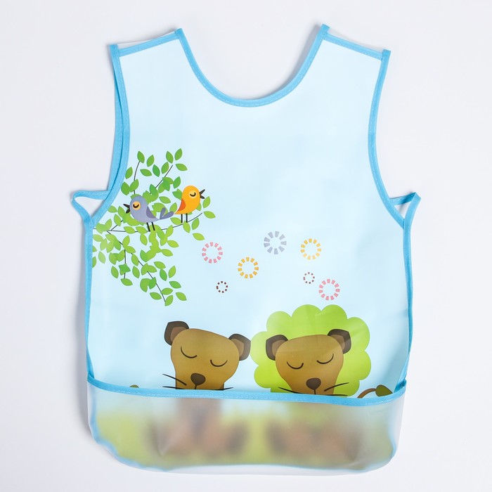 Нагрудник-фартук непромокаемый для мальчика, с отворачивающимся карманом, на завязках, цвета МИКС