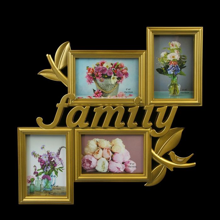 Фоторамка пластик на 4 фото 10х15 см "Семейная идиллия", золото 40х40 см