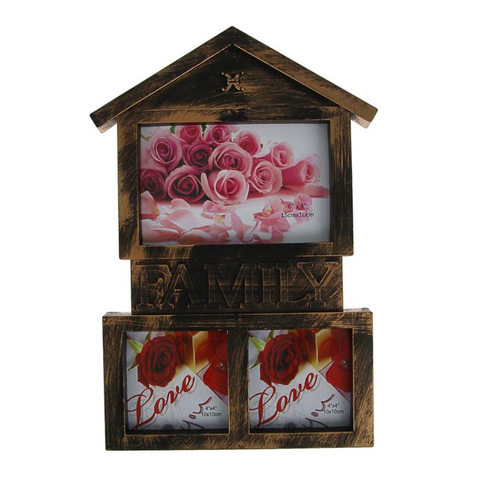 Фоторамка пластик на 3 фото 10х10 см, 10х15 см "Наш дом", золото 32х22 см