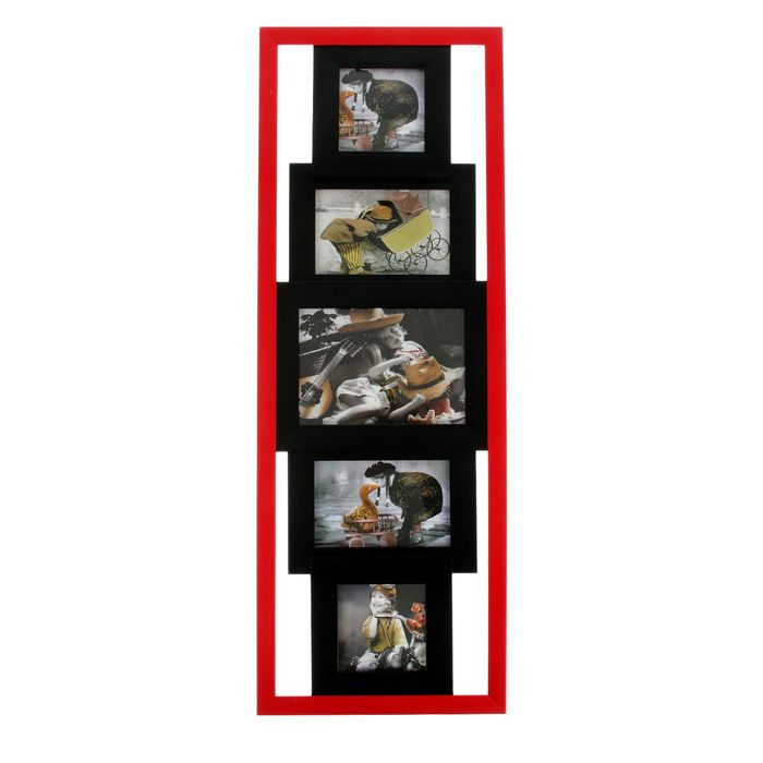 Фоторамка пластик на 5 фото 10х10, 10х15, 13х18 см "Красное и чёрное" 70х25,5 см