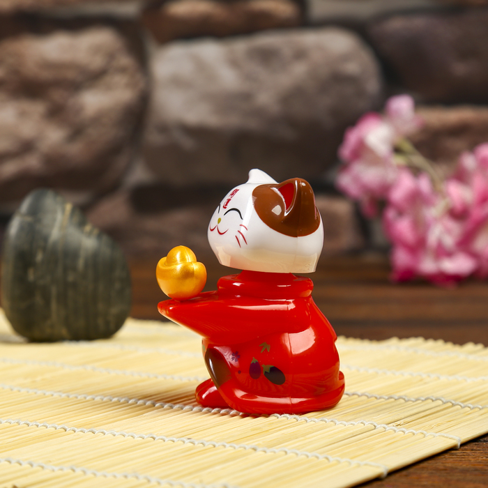 Маятник пластик от солнечной батареи "Кот манэки-нэко с горшочком монет" МИКС 7,5х5х5,5 см