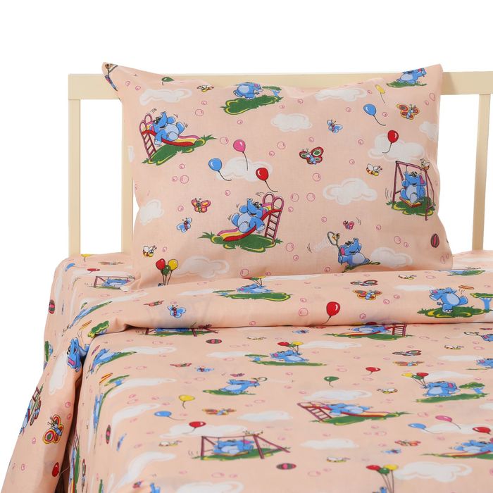 Постельное бельё "Экономь и Я" 1,5 сп. Бежевые Слоники 145х210 ± 5 см, 150х210 ± 5 см, 50х70 ± 5 см, бязь 120 гр/м²