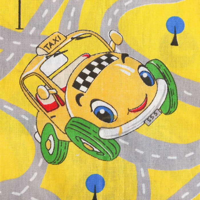 Постельное бельё "Экономь и Я" 1,5 сп. Жёлтые Машинки 145х210 ± 5 см, 150х210 ± 5 см, 50х70 ± 5 см, бязь 120 гр/м²