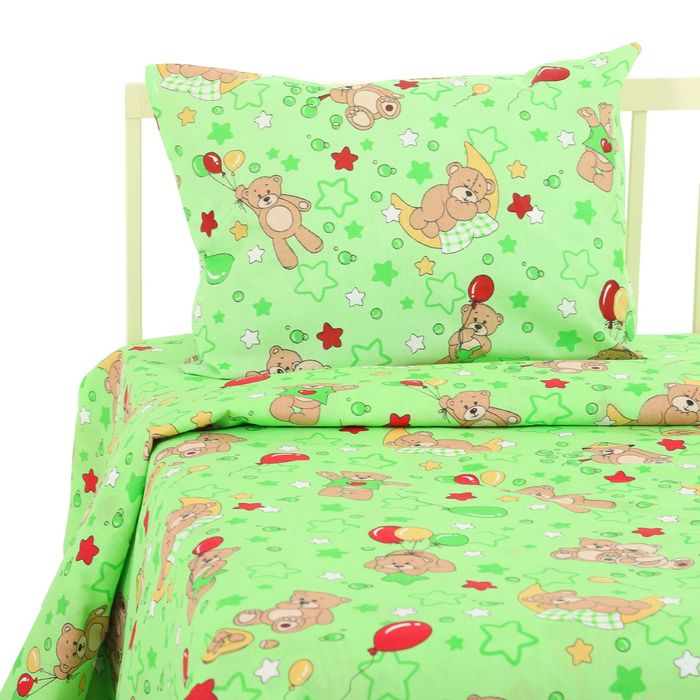 Постельное бельё "Экономь и Я" 1,5 сп. Зелёные Мишки 145х210 ± 5 см, 150х210 ± 5 см, 50х70 ± 5 см, бязь 120 гр/м²
