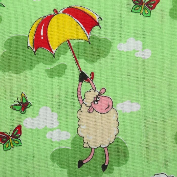 Постельное бельё "Экономь и Я" 1,5 сп. Зелёные Овечки 145х210 ± 5 см, 150х210 ± 5 см, 50х70 ± 5 см, бязь 120 гр/м²