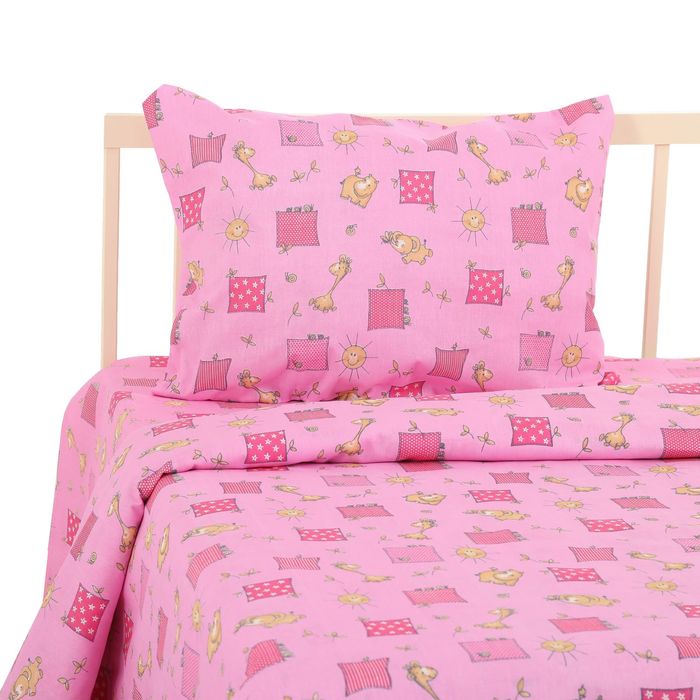 Постельное бельё "Экономь и Я" 1,5 сп. Розовые Бегемотики 145х210 ± 5 см, 150х210 ± 5 см, 50х70 см, бязь 120 гр/м²
