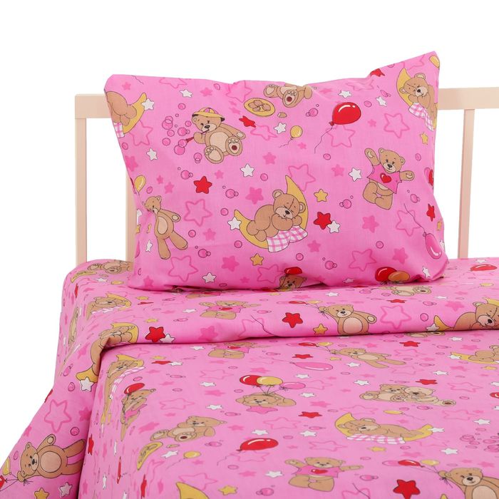 Постельное бельё "Экономь и Я" 1,5 сп. Розовые Мишки 145х210 ± 5 см, 150х210 ± 5 см, 50х70 ± 5 см, бязь 120 гр/м²
