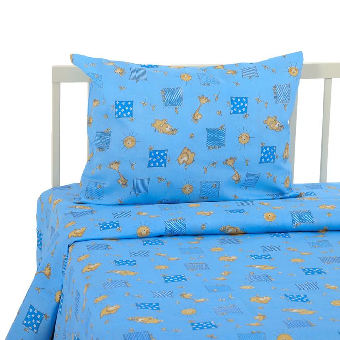 Постельное бельё "Экономь и Я" 1,5 сп. Синие Бегемотики 145х210 ± 5 см, 150х210 ± 5 см, 50х70 ± 5 см, бязь 120 гр/м²