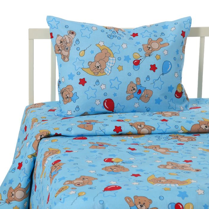 Постельное бельё "Экономь и Я" 1,5 сп. Синие Мишки 145х210 ± 5 см, 150х210 ± 5 см, 50х70 ± 5 см, бязь 120 гр/м²